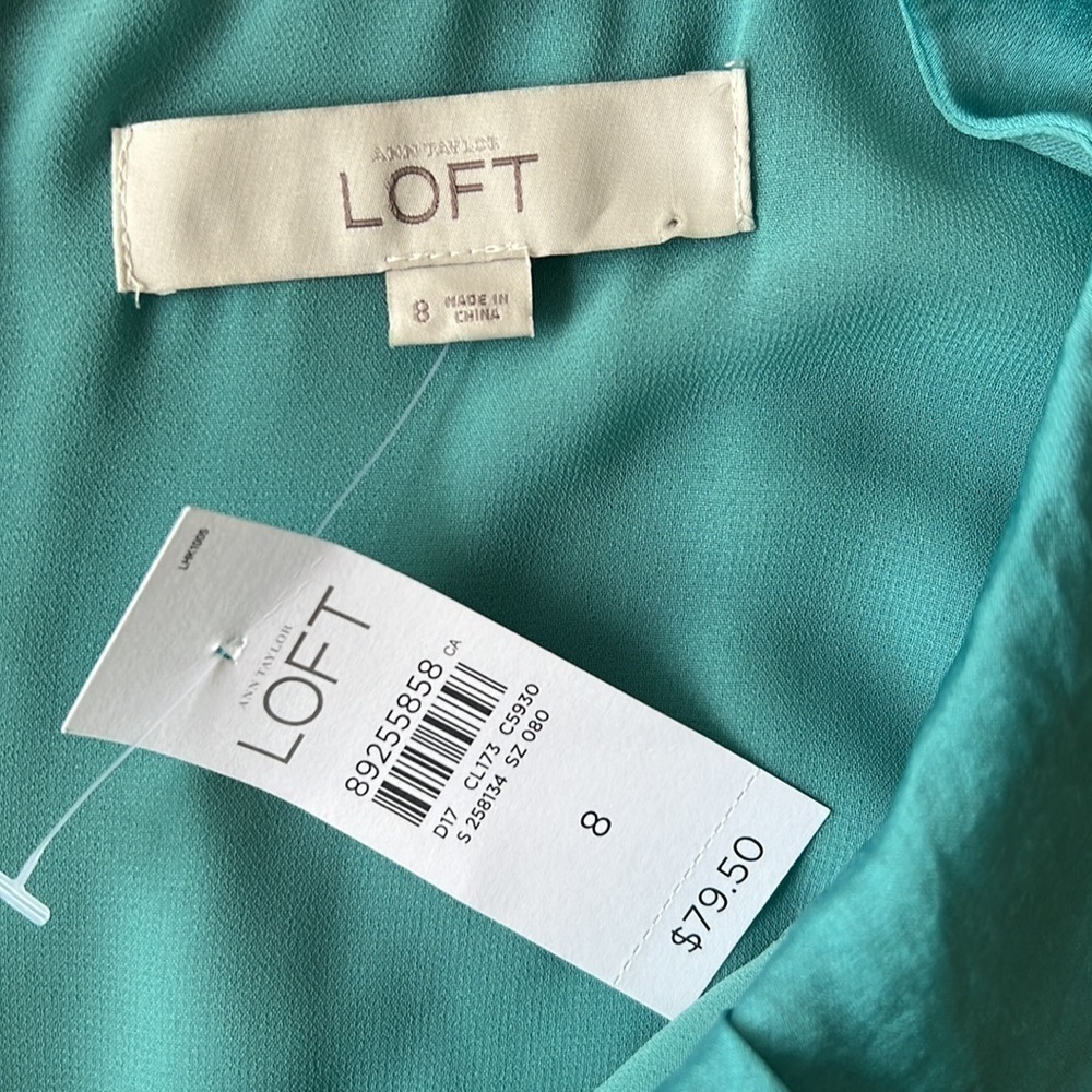 LOFT Teal Green Ruched Neckline Sleeveless Fully Lined Dress Size 8 NWT - Picture 7 of 12
